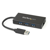 StarTech.com 3-Port Portable USB 3.0 Hub plus Gigabit Ethernet - Aluminum with Bu…
