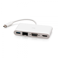 C2G USB C to HDMI, VGA, USB A & RJ45 Adapter - 4K 30Hz - White - Docking station …