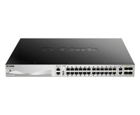 D-Link 24 x 10/100/1000BASE-T PoE ports (370W budget) Layer 3 Stackable Managed G…