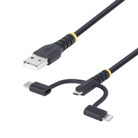 StarTech.com 3.3ft (1m) Rugged USB Multi Charging Cable, USB to Lightning/Micro-U…